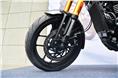 The India-spec bike runs on either Apollo Alpha H1 tyres or MRF Steel Brace units. 